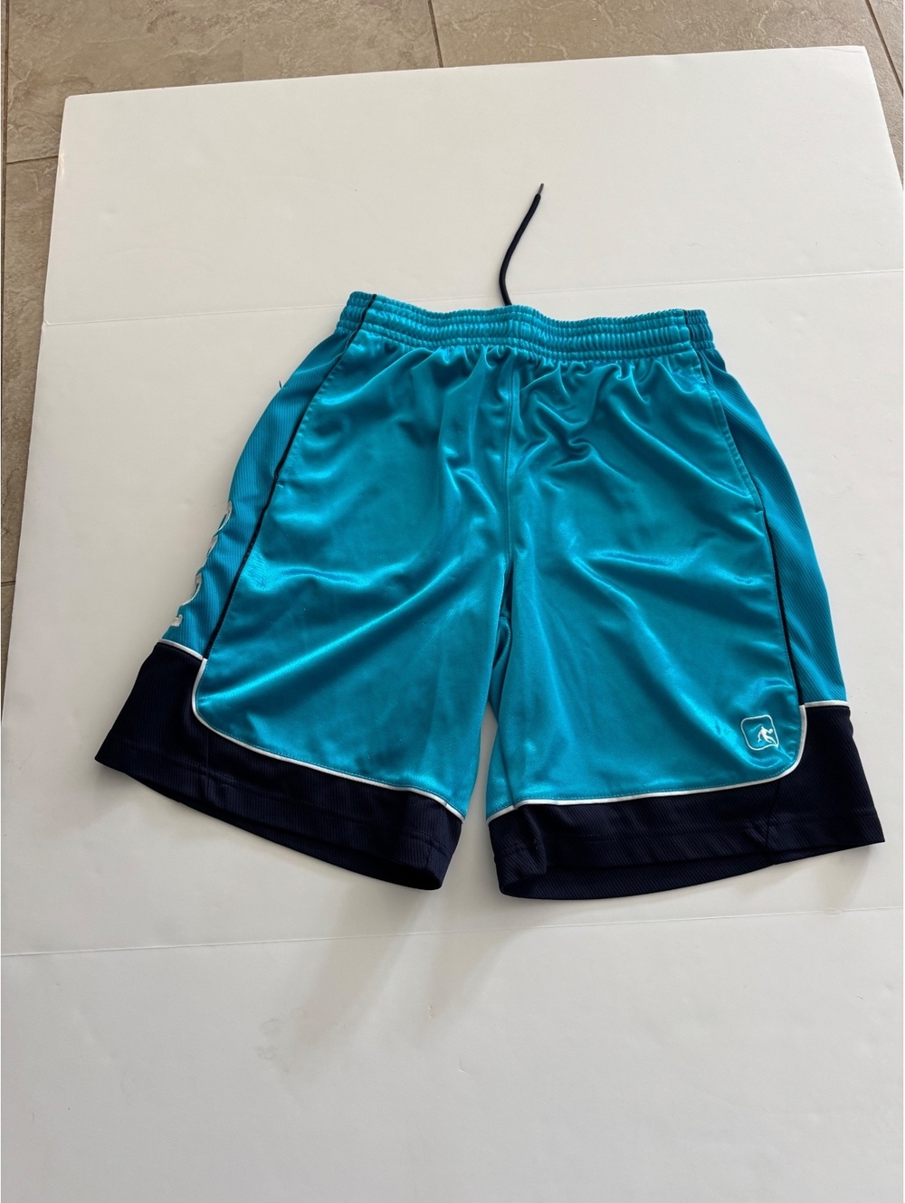 AND1 Mens Large Teal Blue Basketball Shorts Athletic Gym Drawstring 11 Inseam